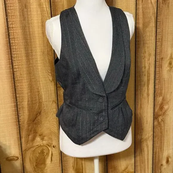 ELLE Gray Pinstripe Vest Small Tailored Y2K