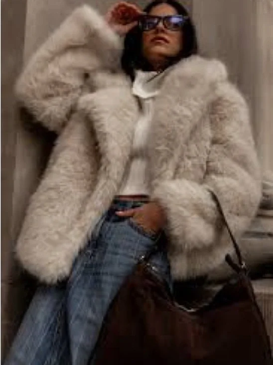 bohme Jordan Cream Plush Faux Fur Jacket