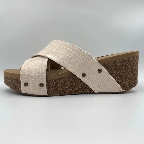 Volatile Riverside Sandals Womens Size 11 Beige Croco Wedge Platform‎ Slide NEW
