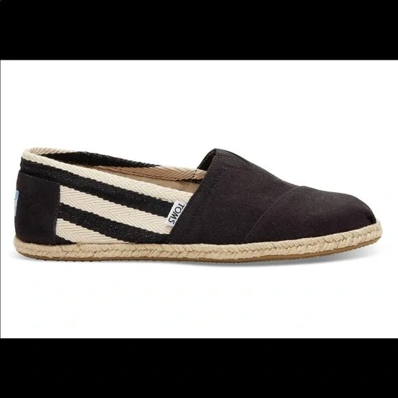TOMS Womens Sz 7 Stripe University Classic Slip On Canvas Espadrille Shoes Black