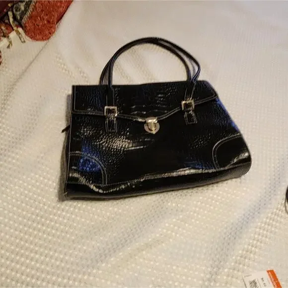 LIZ CLAIBORNE EUC FAUX ALLIGATOR BRIEFCASE BAG. KISS LOCK