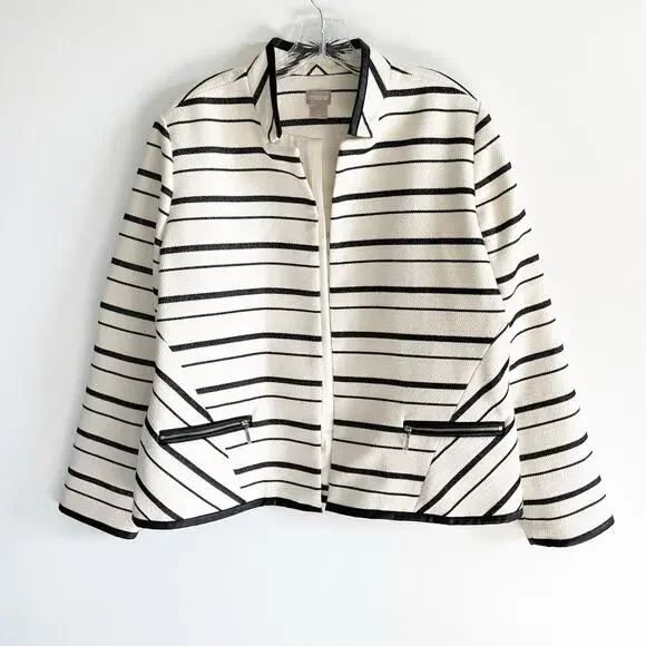 NWOT Chico’s Cream Striped Open Front Jacket Blazer