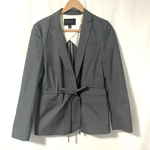 Banana Republic Gray Tie Waist Blazer Jacket Women's 12 Cotton Elastane Stretch‎