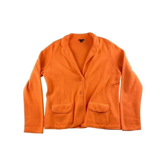 Ann Taylor Orange‎ Knit Blazer Jacket Women XL Single Button Pockets