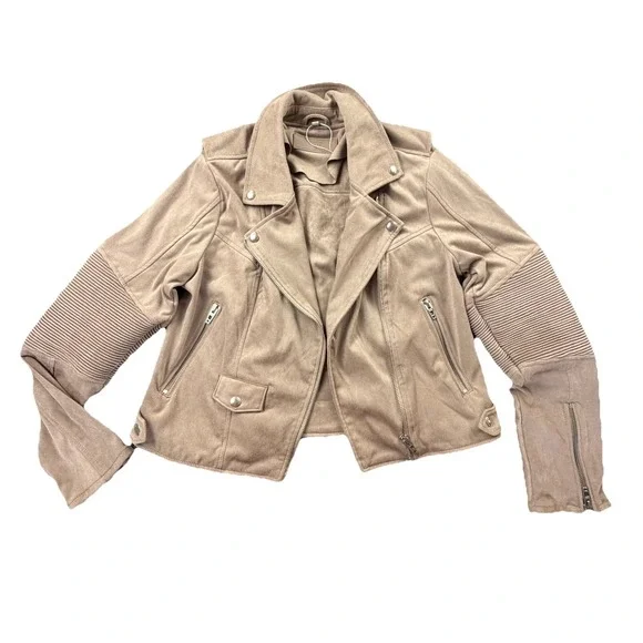BLANKNYC Suede Moto Jacket Womens M Beige Cropped Biker Zip‎ NWOT