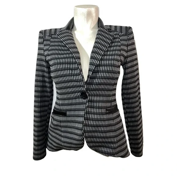 Nanette Lepore Jacket Women's Size 4 Blue Black Geometric Career 1-Button Blazer