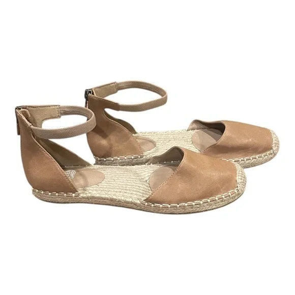 Eileen Fisher Women Tan Leather‎ Espadrille Ankle Strap Flat Sandals Size 7.5