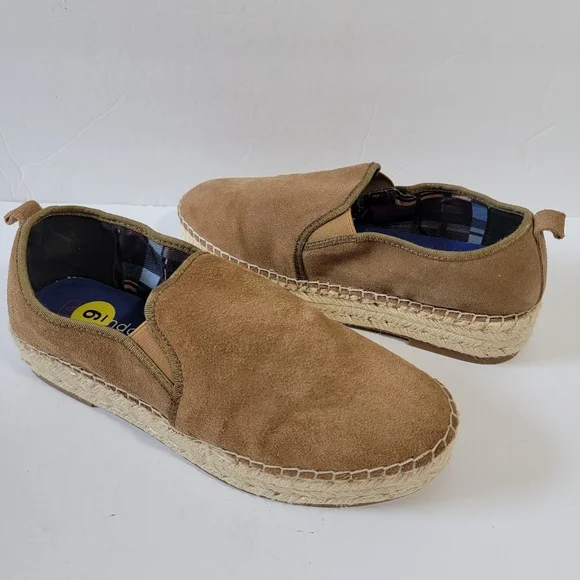 BLONDO Empeigne Cuir Women Espadrille Wedges Loafer Sz 9 Waterproof Tan Leather