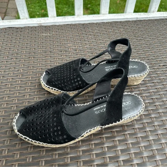 Andre Assous Black Suede Corrine Espadrille Slip-On Sandals, Size 10 Women's