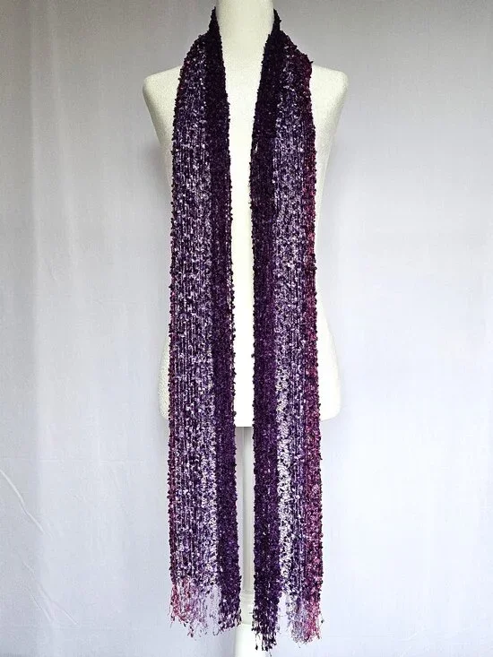 Fashion Scarf | Textured Fringe Knit | Purple Pink Ombre | One Size