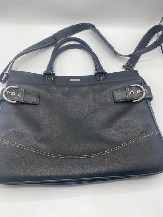 Franklin Covey Leather Messenger Shoulder Laptop Bag Travel Handbag Purse Black