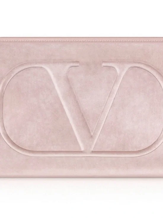 Valentino Blush Pink Suede V-Logo Clutch GWP