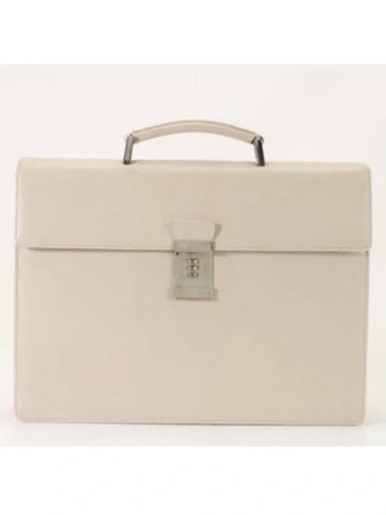 PRADA Ivory White Saffiano Leather Slim Flap Briefcase Laptop Bag With Lock