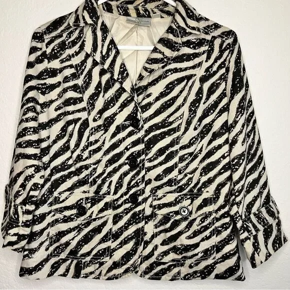 🖤Studio Works🖤🦓 Zebra Print🦓 Linen Cotton Blend Lined Blazer Jacket 🖤small