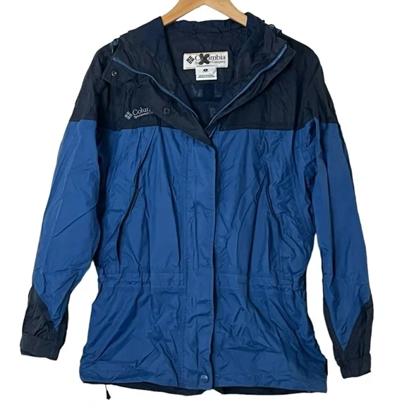 Columbia | Hooded blue zip front outdoor jacket women’s size small