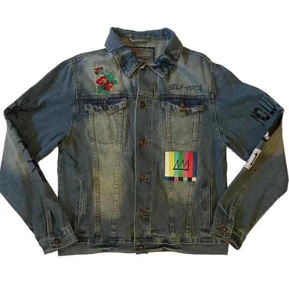 Brooklyn Cloth Women's Denim Jacket Self‎ Made Floral Barb Wire 1991 Patch Sz M