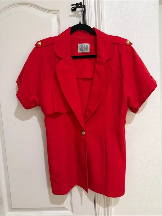 Sabino red vintage gold button linen blend blazer shirt