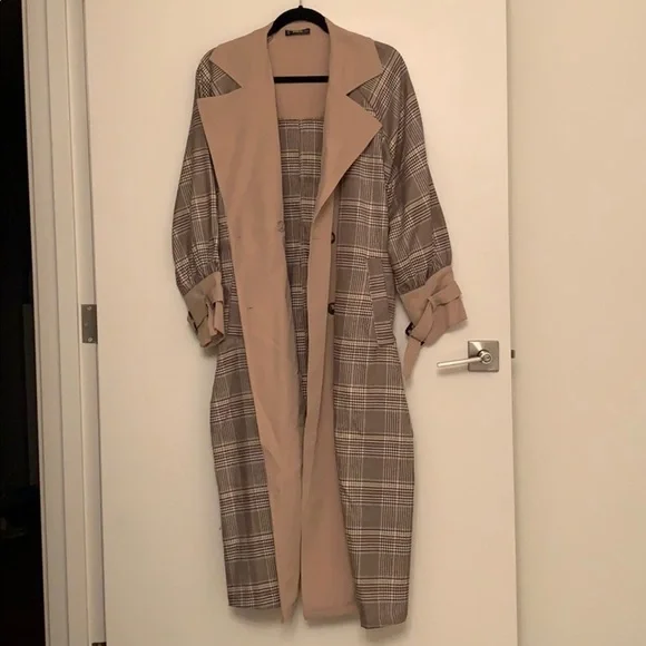 Tan plaid trench coat