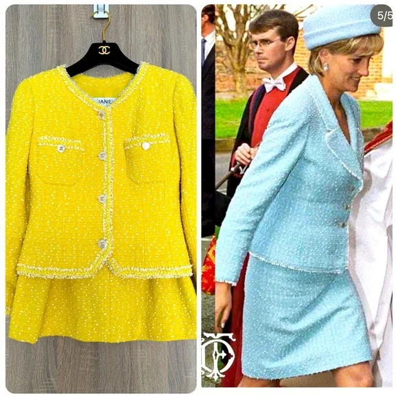 CHANEL 97P Yellow Bouclé Skirt Suit - Same Collection Worn by Princess Dian