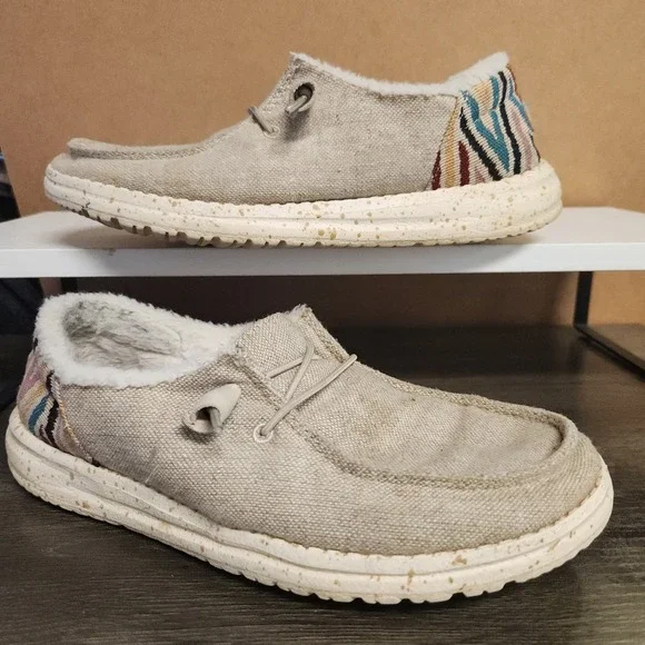 Hey Dude Women's Wendy Funk Wool Beige Size 7 Slip On Walking Comfort Shoes