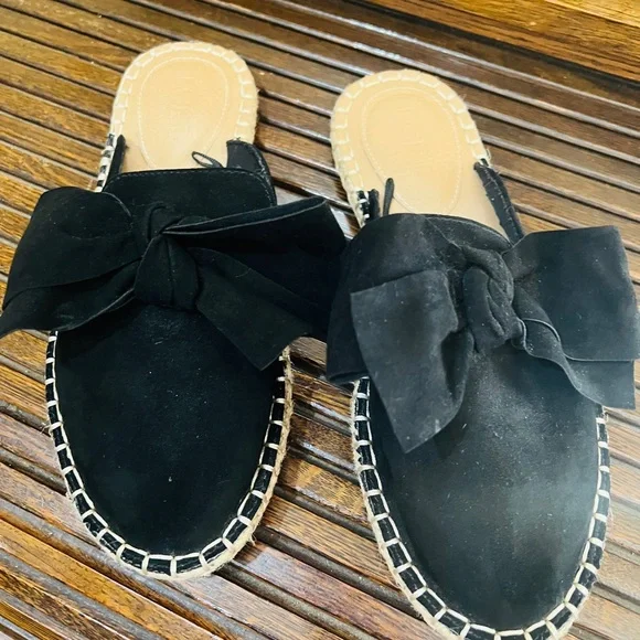 LOFT Black Suede Espadrille Slides‎ with Bow
