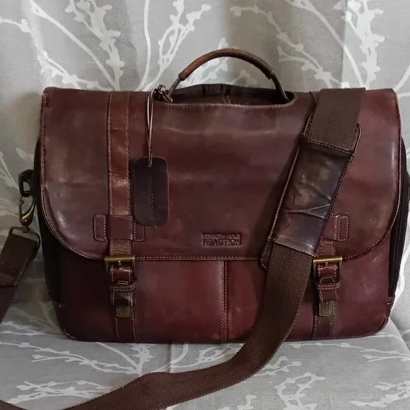 Kenneth Cole REACTION Leather Business messenger briefcase laptop bag
