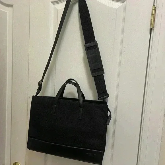Tumi Ballistic Nylon leather Briefcase long adjustable padded shoulder straps