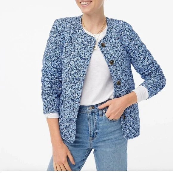 J. Crew Factory Blue & White Quilted Floral Jacket Size 4