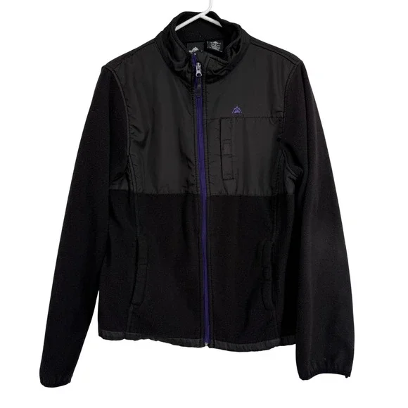 Snozu Women XL Fleece‎ Jacket Black Purple Zip Pocket Outdoor Casual Outdoor