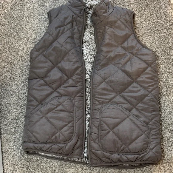 Quilted Gray Vest with Sherpa Lining Reversible