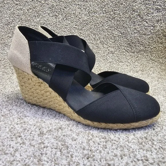 Lauren Ralph Lauren Charla Espadrille Elastic Closed Toe Navy Wedge Sz 10B
