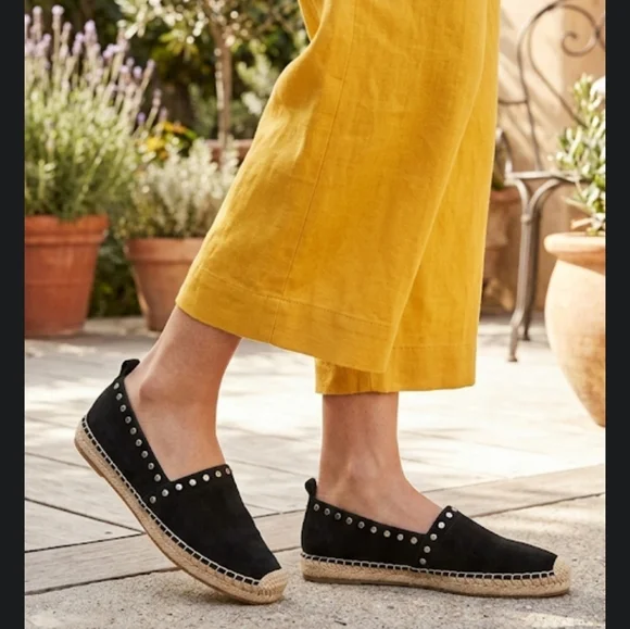 Sam Edelman Black Suede Koda Espadrille Flats with Studded Detail, Sz 7.5