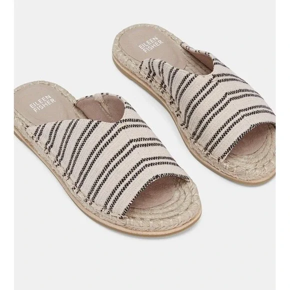 Eileen Fisher Cream Striped Milly Canvas Espadrille Sandals Size 7.5 Bohemian