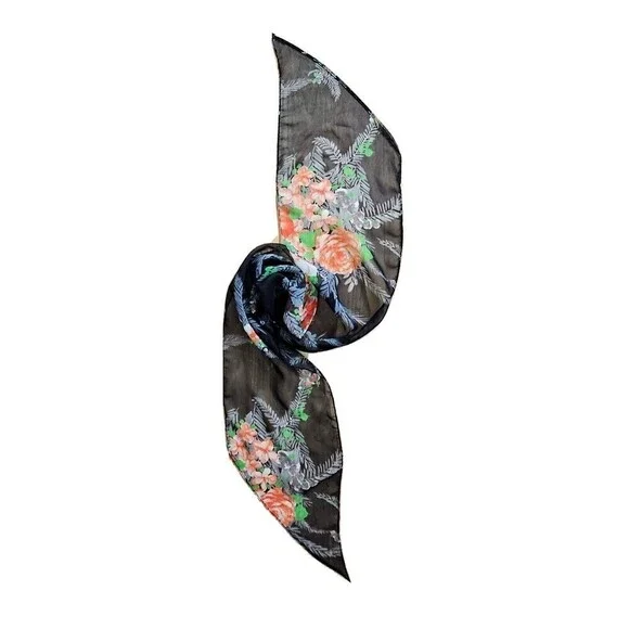 Floral Rose Long Sheer Rectangular Scarf