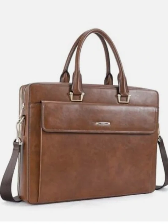 Cluci Briefcase Oil Wax Leather Business 15.6 Inch Laptop Vintage Brown