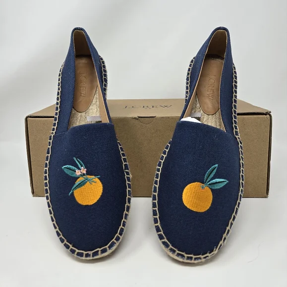 J. Crew Factory Blue and Orange Espadrilles with Citrus Design