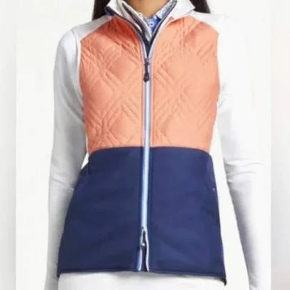 Peter Millar Women's Lizzie Hybrid Insulated Vest Saffron Navy Blue White SZ LG