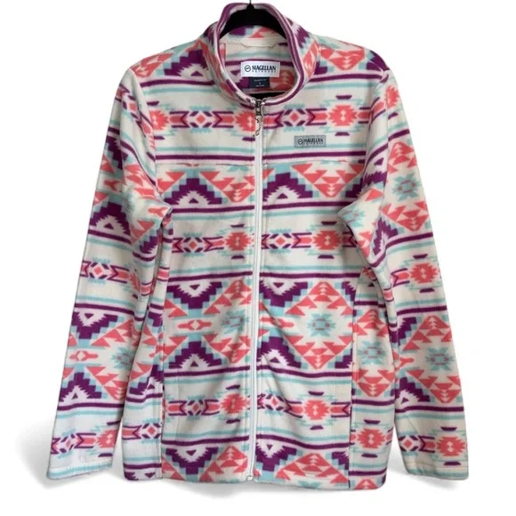 Magellan Outdoors Artic Fleece Full Zip Jacket Aztec Southwestern Size Large