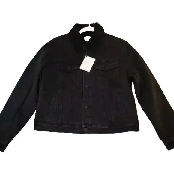 Kancan Estilo Denim‎ Jacket Black Sherpa Lining Women's Size Medium Warm NWT