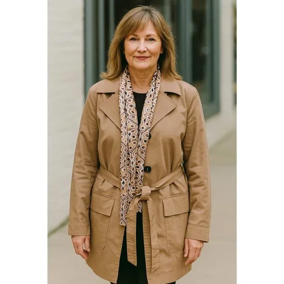 Dennis Basso Tan Belted Trench Coat Utility