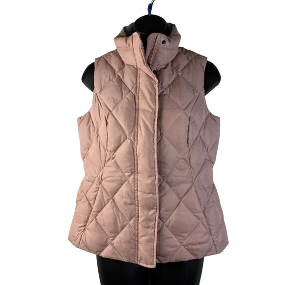 Eddie Bauer Women's Pink Diamond Quilted Goose Down Puffer Vest XS Dusty Rose