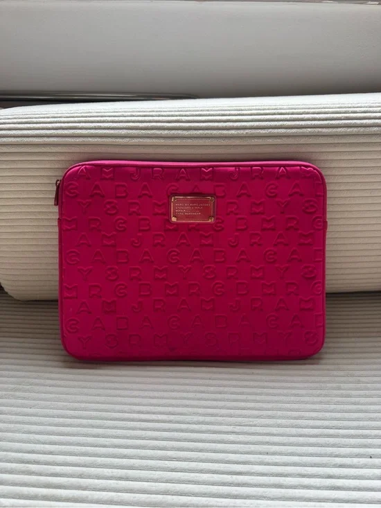 Marc by Marc Jacobs Fuchsia Embossed Logo Laptop Sleeve with Gold Plaque