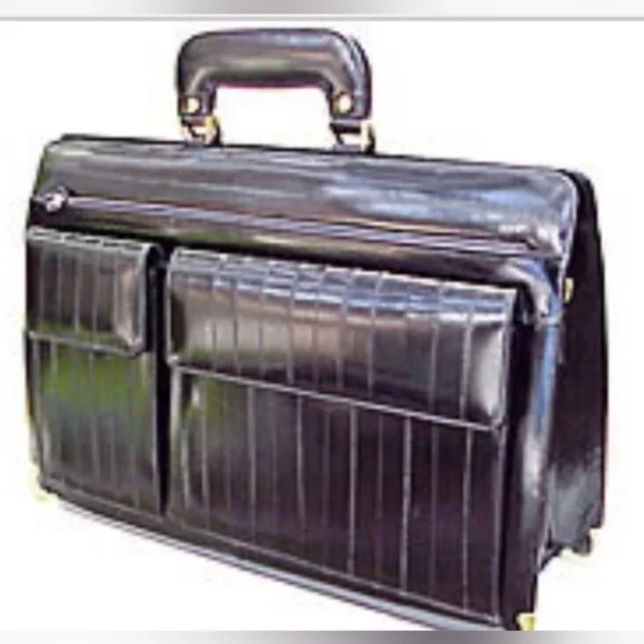 Vtg 80s Black Patent Eelskin (Sea Leather) Briefcase & Portfolio