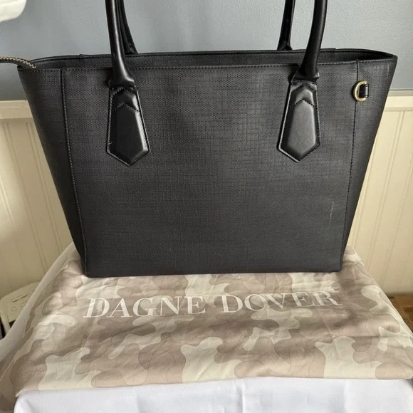 DAGNE DOVER Black Coated Canvas Large Laptop Computer Work Tote Diaper Bag Purse