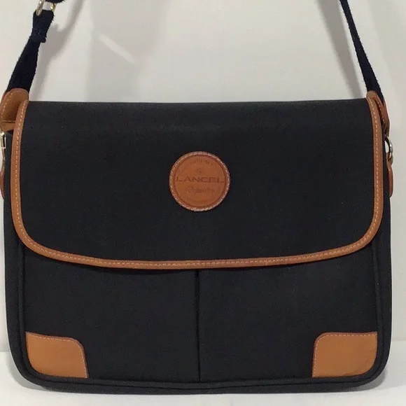 Lancel Paris Depuis 1876 Unisex Laptop/Messenger Bag, Nylon Body, Leather Trim