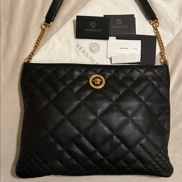 Versace Borsa Nappa Trapuntata Black Quilted Leather Shoulder Bag - Like NEW!