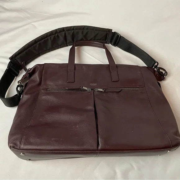 KNOMO Audley Leather Laptop (14”) Bag Briefcase Burgundy Business