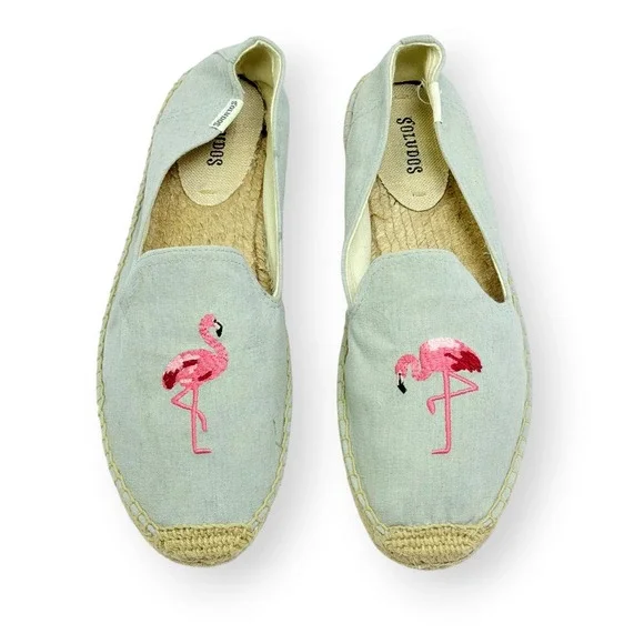 Soludos Flamingo Platform Espadrille Slip Ln Shoes Sz 8.5 Embroidered Summer