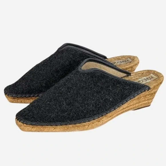 Pare Gabia Wool Espadrille Wedge Mule Black Made in France EU 35 US 5