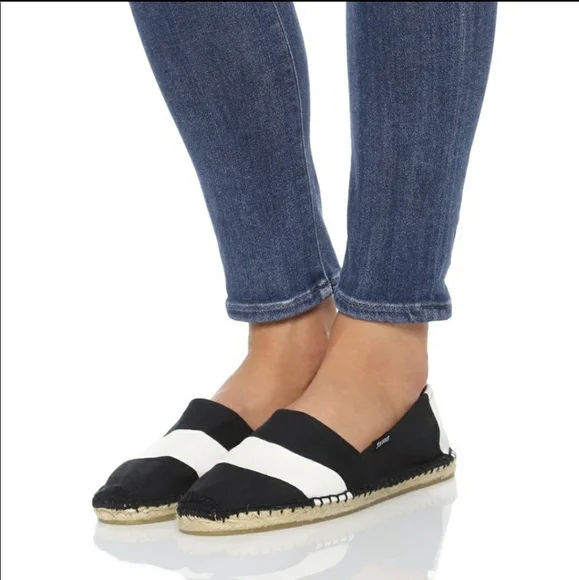 Soludos barca‎ espadrille flats black cream stripe size 6